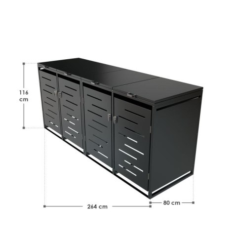 Metalowy schowek na 4 kosze na śmieci, antracyt 264×116×80cm