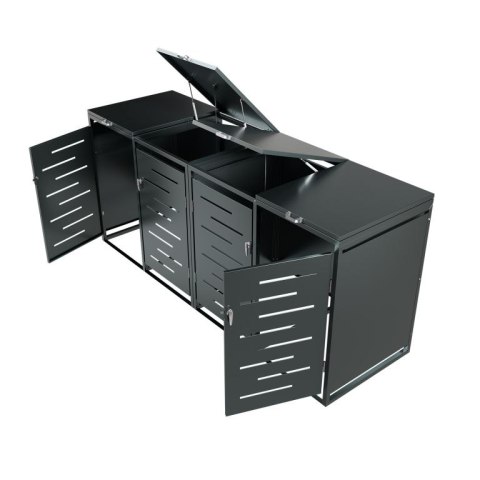 Metalowy schowek na 4 kosze na śmieci, antracyt 264×116×80cm