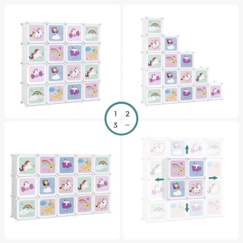 Modułowa szafa dziecięca pastelowa z jednorożcami 16 kostek
