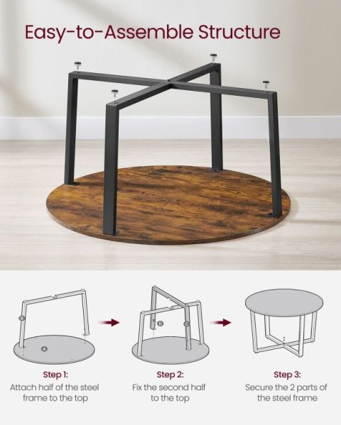 VASAGLE stolik kawowy okrągły 88 cm, stal, brąz/czarny