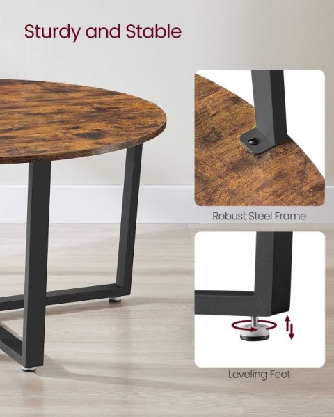 VASAGLE stolik kawowy okrągły 88 cm, stal, brąz/czarny