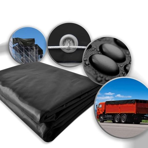 JAGO Plandeka 650 g/m², aluminiowe oczka, czarna, 4 × 8 m