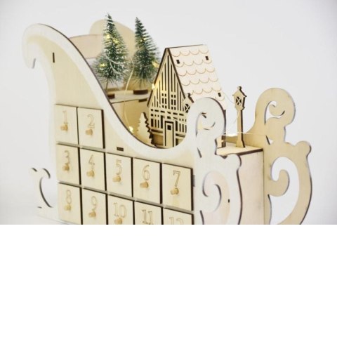 Kalendarz adwentowy świąteczny, sanie, 10 LED, na baterie