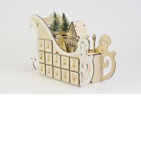 Kalendarz adwentowy świąteczny, sanie, 10 LED, na baterie