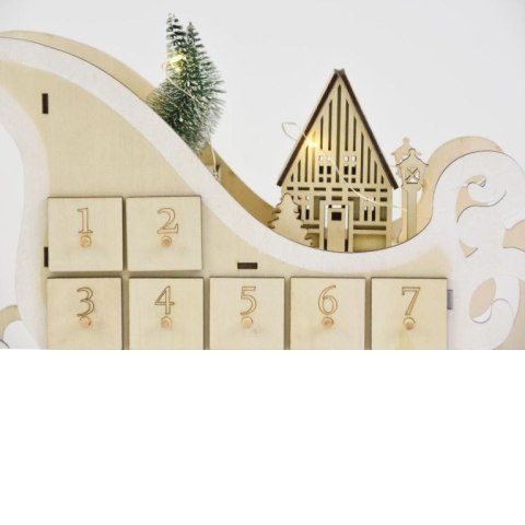 Kalendarz adwentowy świąteczny, sanie, 10 LED, na baterie