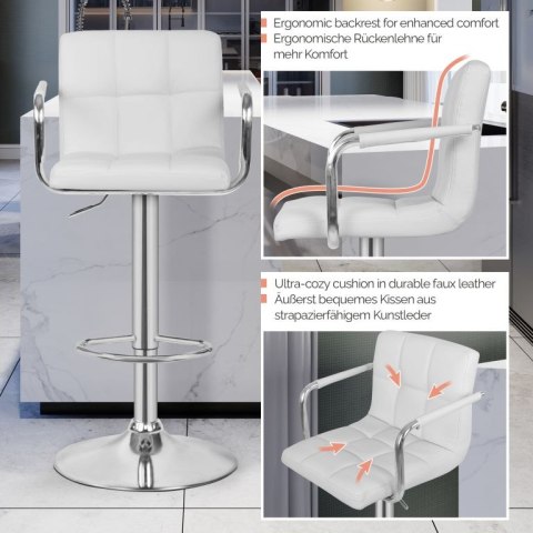 MIADOMODO Krzesło barowe 2 szt, z podłokietnikami, białe