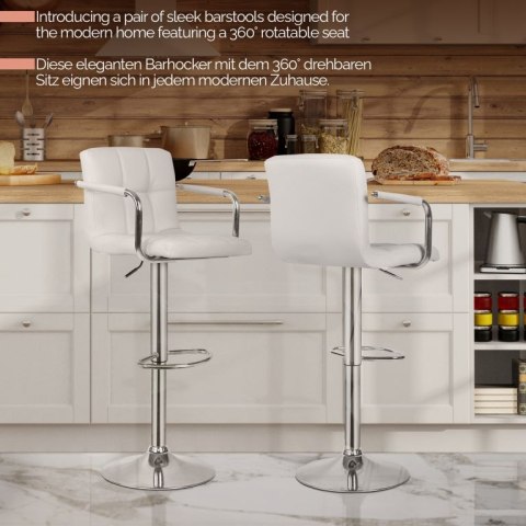 MIADOMODO Krzesło barowe 2 szt, z podłokietnikami, białe
