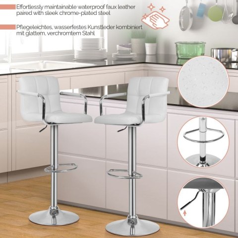 MIADOMODO Krzesło barowe 2 szt, z podłokietnikami, białe