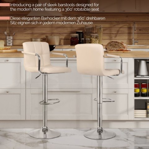 MIADOMODO Krzesło barowe 2szt, z podłokietnikami, beżowe