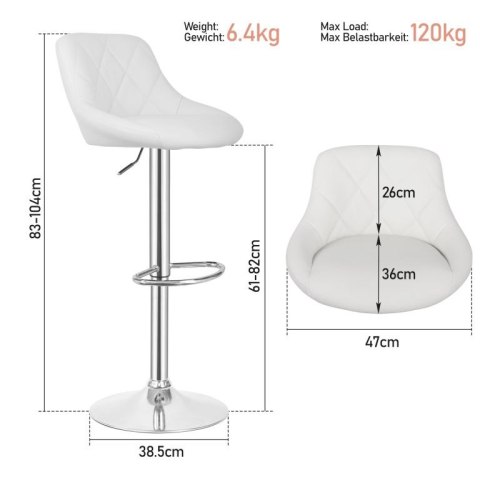 MIADOMODO Stołek barowy 2 szt, bez podłokietnika, biały