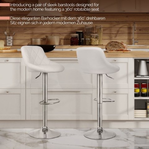 MIADOMODO Stołek barowy 2 szt, bez podłokietnika, biały