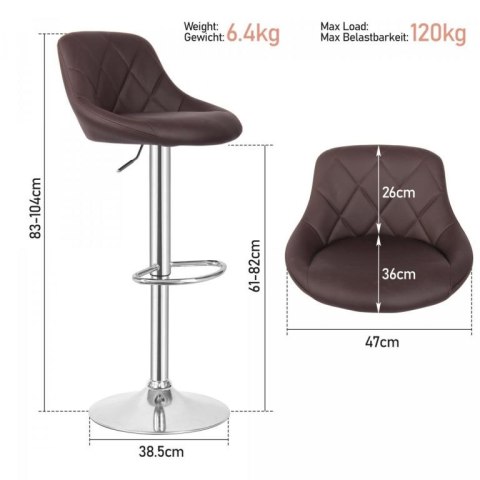 MIADOMODO Stołek barowy 2 szt, bez podłokietnika, brązowy