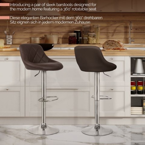 MIADOMODO Stołek barowy 2 szt, bez podłokietnika, brązowy