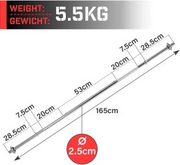 Physionics Chromowany gryf do hantli 120 cm + gwiaździste