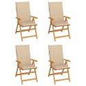 Krzesła ogrodowe, 4 szt., beżowe poduszki, drewno tekowe