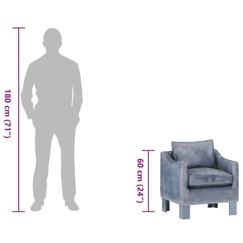 Fotel klubowy, szary, prawdziwa skóra