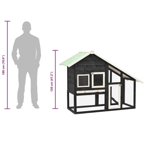 Klatka dla królika, szaro-biała, 140x63x120 cm, drewno jodłowe