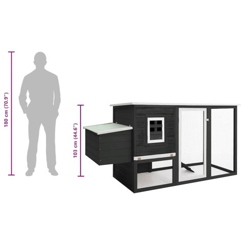 Klatka dla kur z miejscem do gniazdowania, szara, drewniana