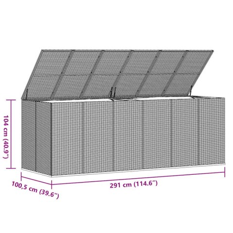 Skrzynia na poduszki ogrodowe rattan PE, 291x100,5x104cm, szara
