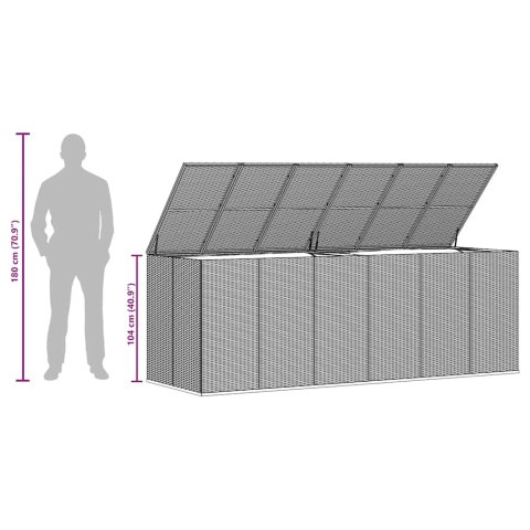 Skrzynia na poduszki ogrodowe rattan PE, 291x100,5x104cm, szara