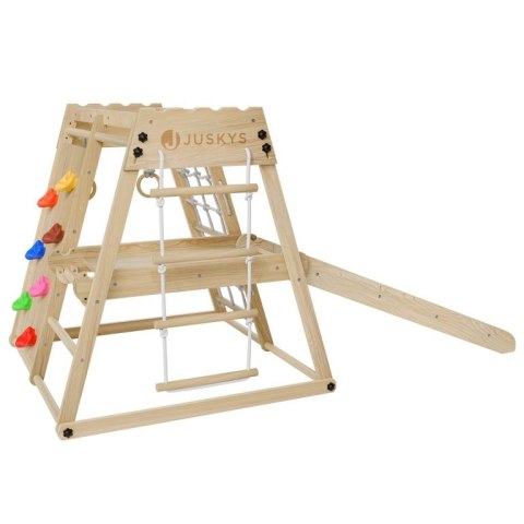 Drewniany, składany plac zabaw do wnętrz z zjeżdżalnią