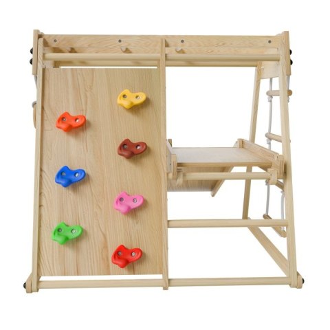 Drewniany, składany plac zabaw do wnętrz z zjeżdżalnią