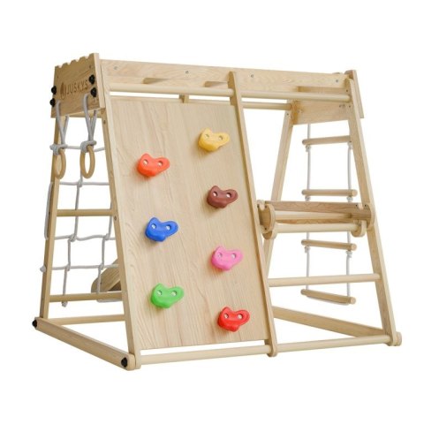 Drewniany, składany plac zabaw do wnętrz z zjeżdżalnią