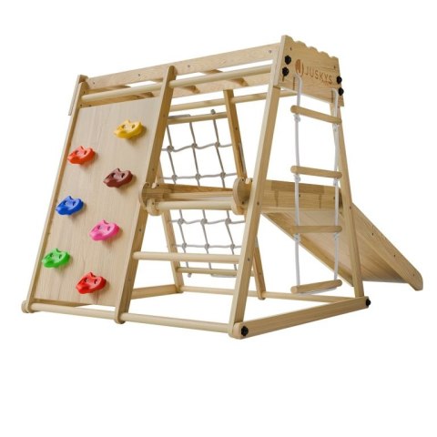 Drewniany, składany plac zabaw do wnętrz z zjeżdżalnią