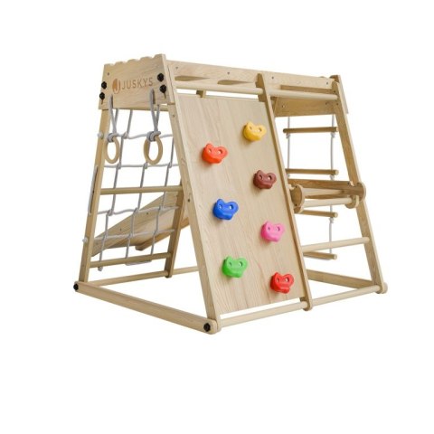 Drewniany, składany plac zabaw do wnętrz z zjeżdżalnią