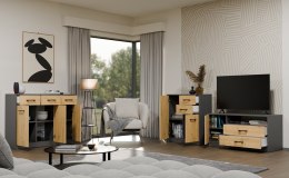 Komoda SIMPLO 2D2S Szafka 2 Szuflady 2 Drzwi Do Salonu ANTRACYT DĄB ARTISAN