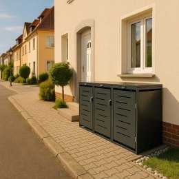 Metalowy schowek na 3 kosze na śmieci, antracyt 197×116×80cm