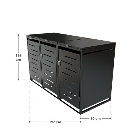 Metalowy schowek na 3 kosze na śmieci, antracyt 197×116×80cm