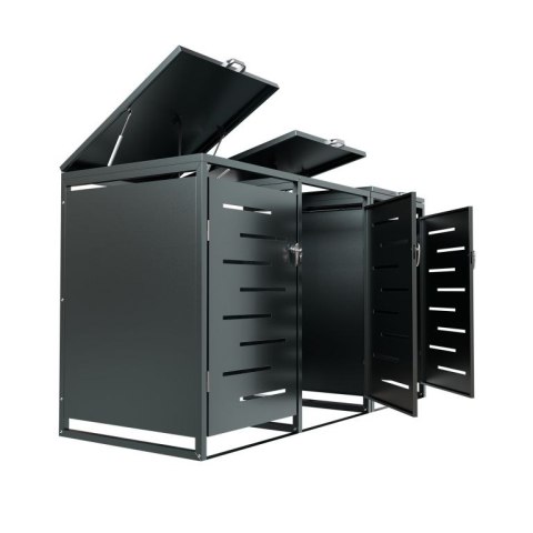 Metalowy schowek na 3 kosze na śmieci, antracyt 197×116×80cm