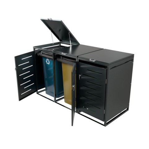 Metalowy schowek na 3 kosze na śmieci, antracyt 197×116×80cm