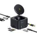 7w1 HUB z ładowarką bezprzewodową HDMI USB-A USB-C SD TF MagSafe 15W - czarny