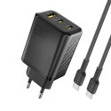 Ładowarka sieciowa GaN z kablem USB-C 1m 65W - czarna