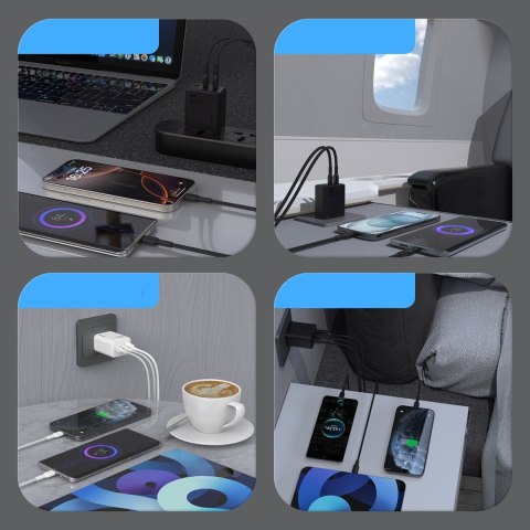 Ładowarka sieciowa GaN z kablem USB-C 1m 65W - czarna