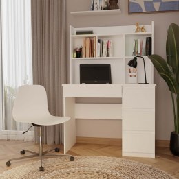 Biurko MIJAS Prawe z Nadstawką Biel Mat 4 Szuflady 4 Półki Do Biura Pokoju