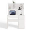 Biurko MIJAS Prawe z Nadstawką Biel Mat 4 Szuflady 4 Półki Do Biura Pokoju