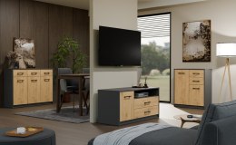 Szafka RTV SIMPLO 1D2S Stolik TV 2 Szuflady 1 Drzwi ANTRACYT DĄB ARTISAN