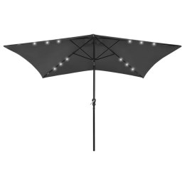 Parasol z lampkami LED, na stalowym słupku, antracyt, 2x3 m