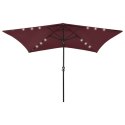 Parasol z lampkami LED, na stalowym słupku, bordo, 2x3 m