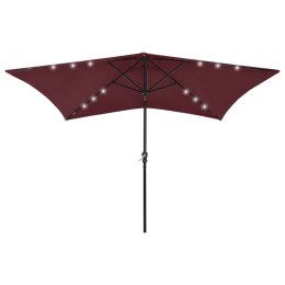 Parasol z lampkami LED, na stalowym słupku, bordo, 2x3 m