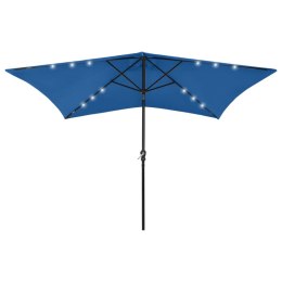 Parasol z lampkami LED, na stalowym słupku, niebieski, 2x3 m