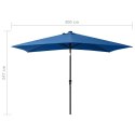 Parasol z lampkami LED, na stalowym słupku, niebieski, 2x3 m