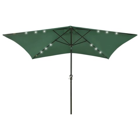 Parasol z lampkami LED, na stalowym słupku, zielony, 2x3 m