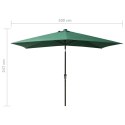 Parasol z lampkami LED, na stalowym słupku, zielony, 2x3 m