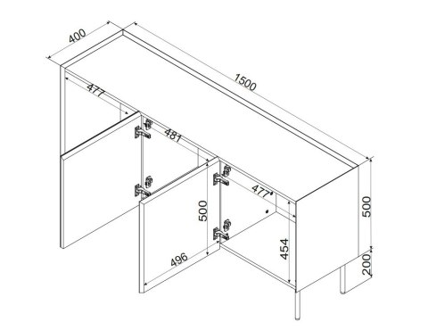 Komoda FELLINI 150x40x70 kaszmir + blat dąb olejowany