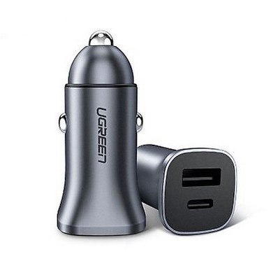 Ugreen ładowarka samochodowa USB Typ C / USB 24W Power Delivery Quick Charge szary (30780)