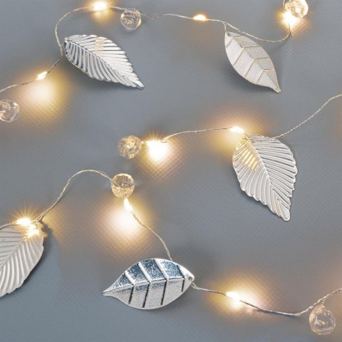 Oświetlenie perełkowe i srebrne listki, 20 diod LED, ciepła